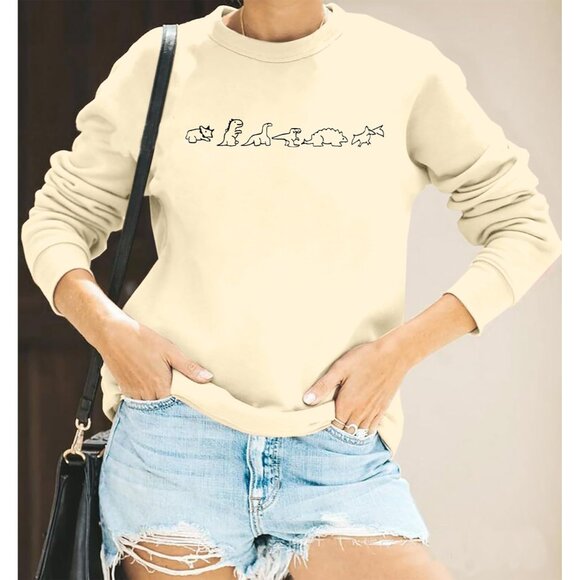 Dinosaur Sweatshirt Women Cotton Blend Graphic Print Long Sleeve Casual - Picture 2 of 6